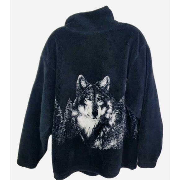 Vtg Adventure Pass Zip Front Fleece Jacket Wolf Graphic Double Sided USA Large - Picture 7 of 8